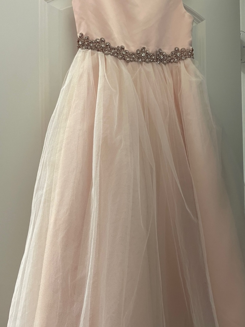 Girls' Blush Pink Formal Tulle Dress with Beaded Waist